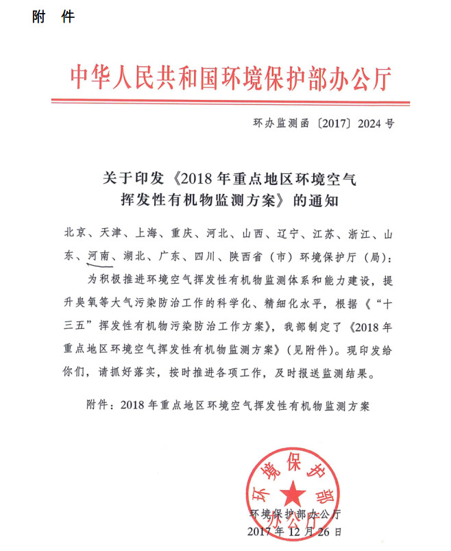 環(huán)境部新發(fā)布：2019年地級及以上城市環(huán)境空氣揮發(fā)性有機(jī)物監(jiān)測方案，附2018年方案要點(diǎn)對比
